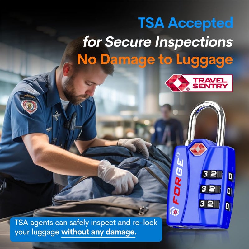Forge TSA Luggage Combination Lock - Open Alert Indicator, Easy Read Dials, Alloy Body- Ideal for Travel, Lockers, Bags (Blue 4Pk) - Image 2